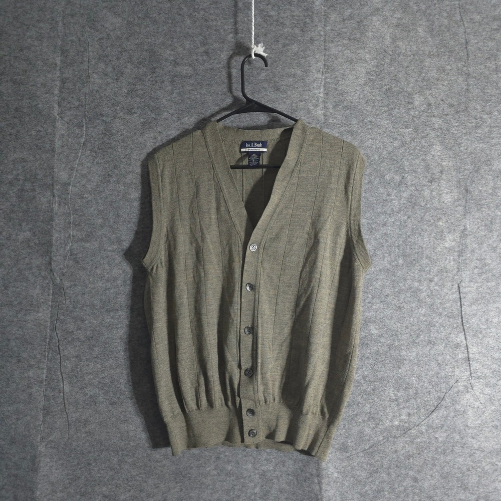 Jos A‎ Bank Mens Vest M Olive Green Wool Button Up Sleeveless Sweater Sportswear